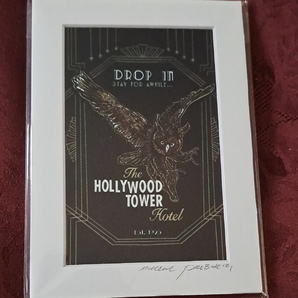 The Hollywood Tower Hotel Matted Art Print By Bat In Your Belfry